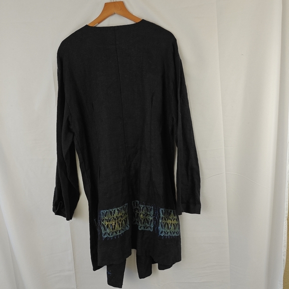 VTG Blue Fish RARE 100% Linen Hand Printed Coral Button Up Black Shirt Size 1 - Picture 10 of 15